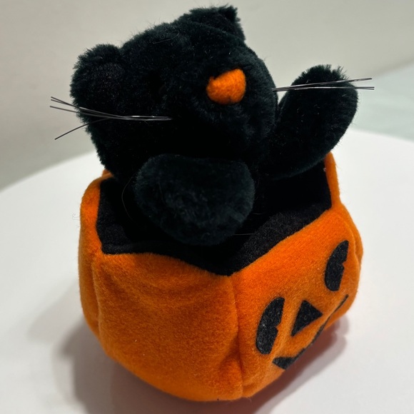 Vintage Halloween Ganz Midnight Pumpkin Black Cat Plush Toy Holiday Decoration - Picture 3 of 6